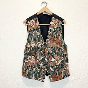 Vintage Tapestry Vest Top Dogs Puppies XL Preppy Academia